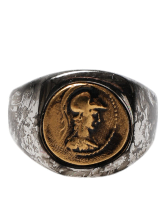 Dolce & Gabbana Silver Tone Engraved Two Color Real Brass Ring