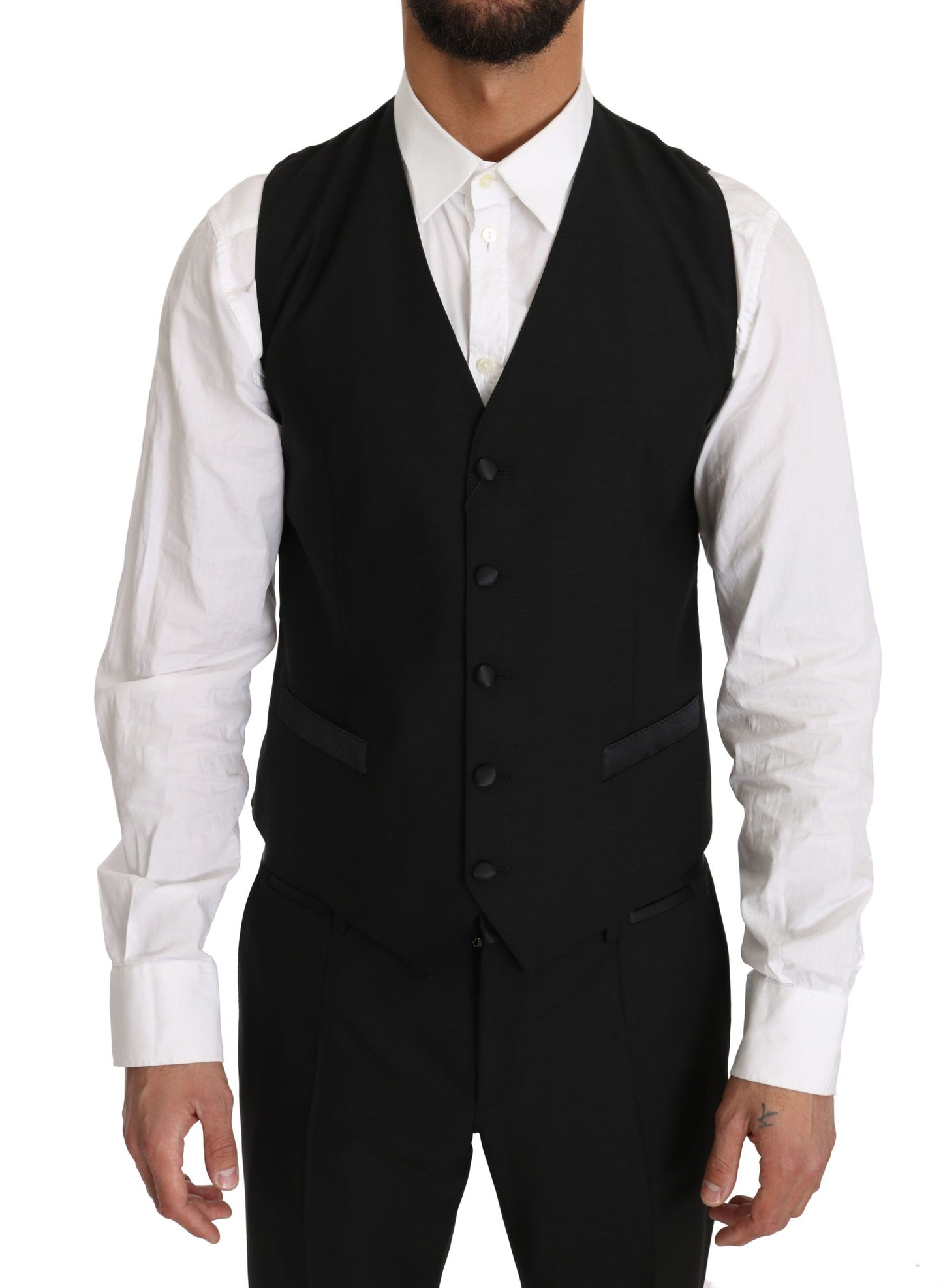 Dolce &amp; Gabbana Black Wool Dress Waistcoat Gillet Vest