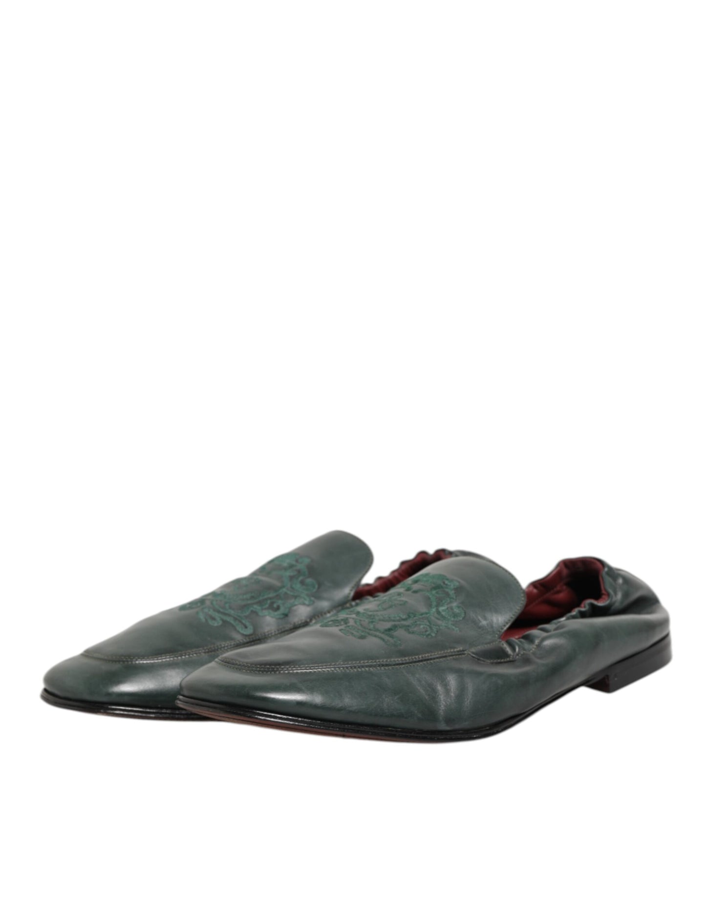 Dolce & Gabbana Green Leather Slip On Men Flat Loafers Shoes