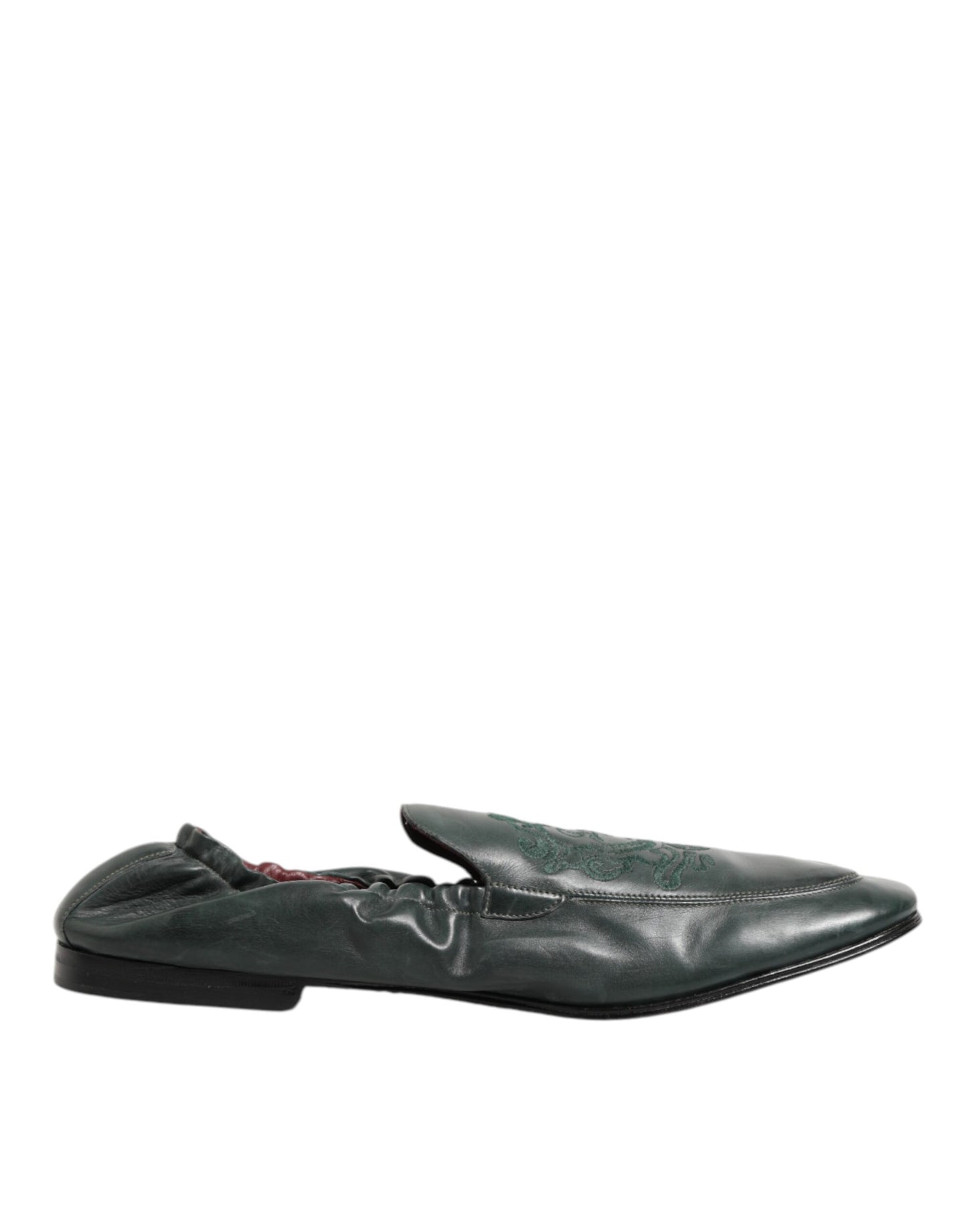 Dolce & Gabbana Green Leather Slip On Men Flat Loafers Shoes