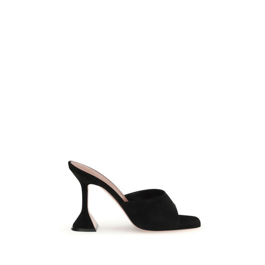 Amina Muaddi Black Calf Leather Bos Taurus Stiletto Heel Sandals