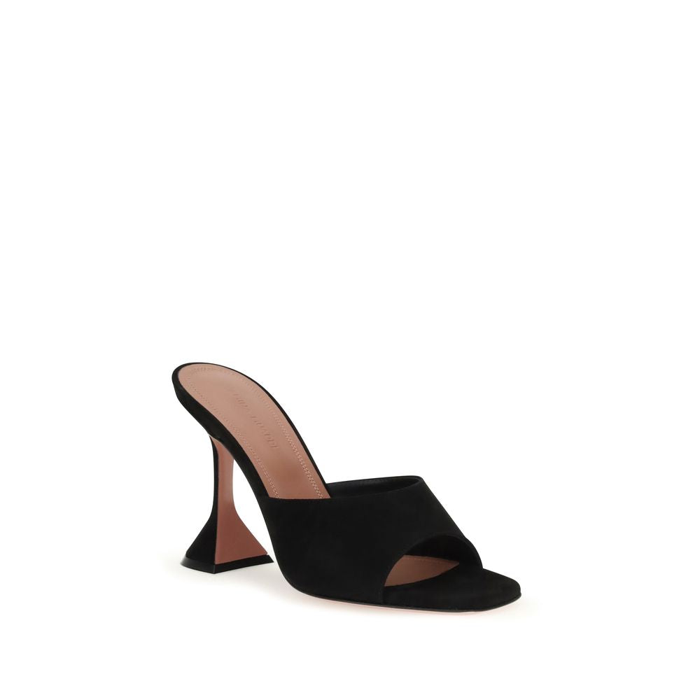 Amina Muaddi Black Calf Leather Bos Taurus Stiletto Heel Sandals