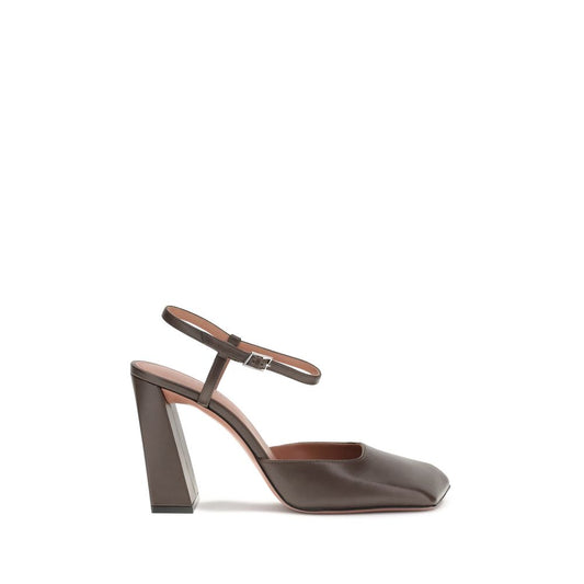 Amina Muaddi Gray Calf Leather Bos Taurus High Heel Pumps
