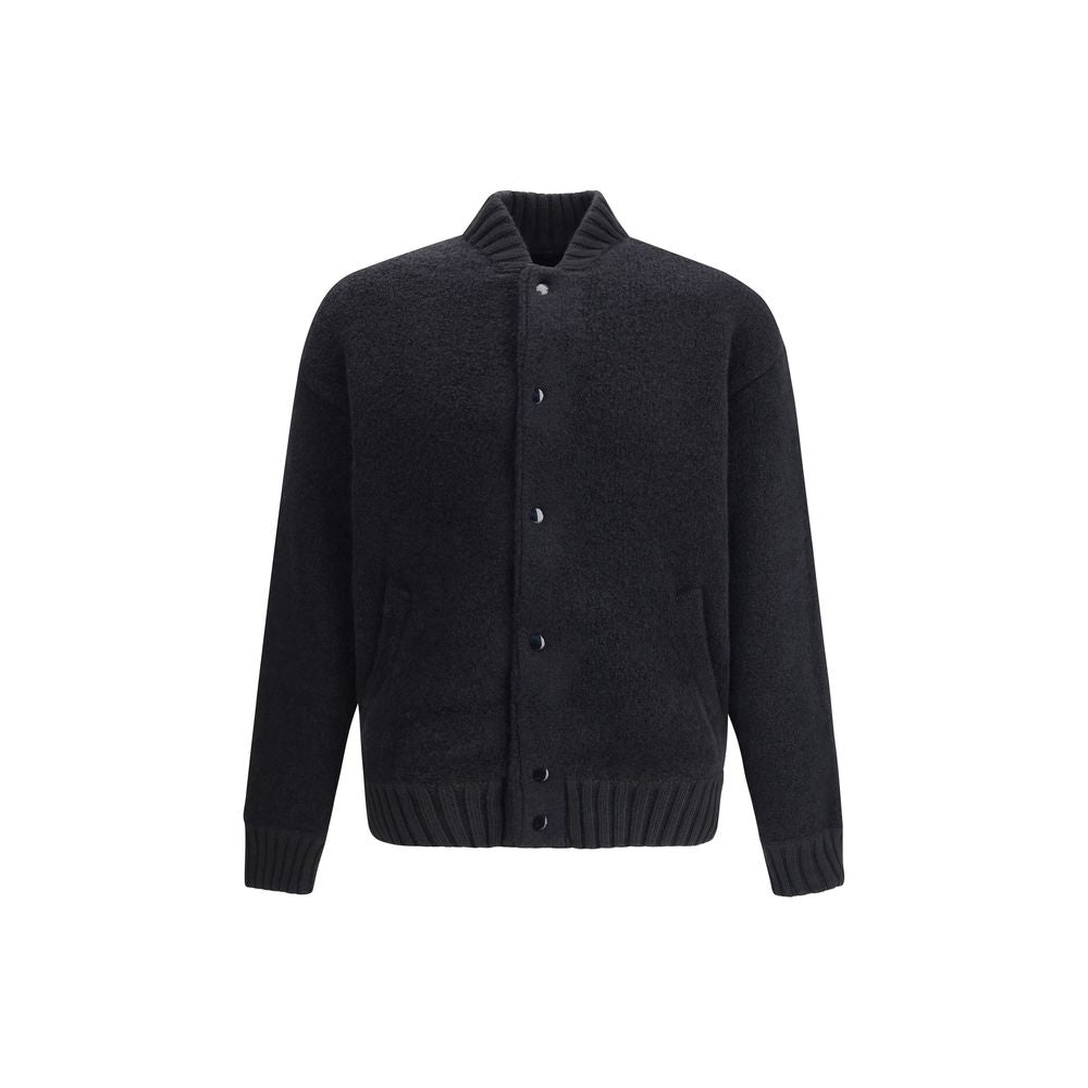 Laneus Black Merino Wool Bomber