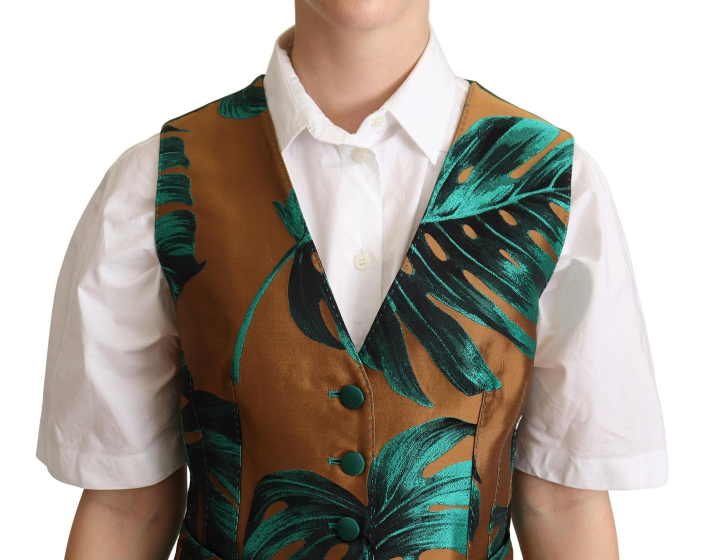 Dolce & Gabbana Elegant Green Leaf Print Waistcoat