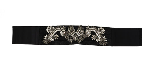 Dolce &amp; Gabbana Black Silk Brass Crystal Embellished Waist Belt