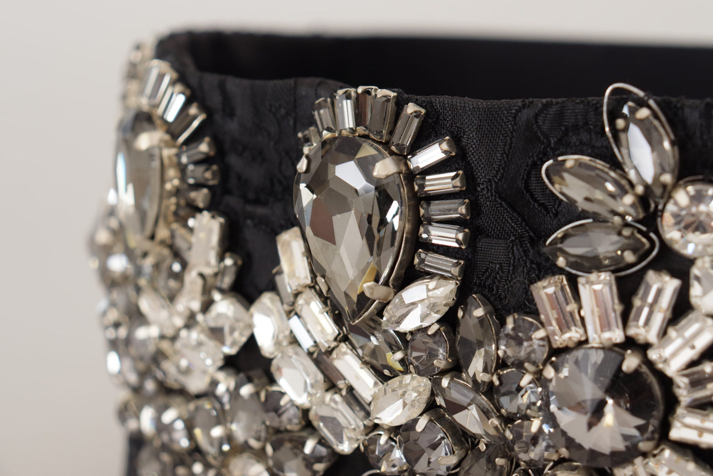 Dolce &amp; Gabbana Black Silk Brass Crystal Embellished Waist Belt
