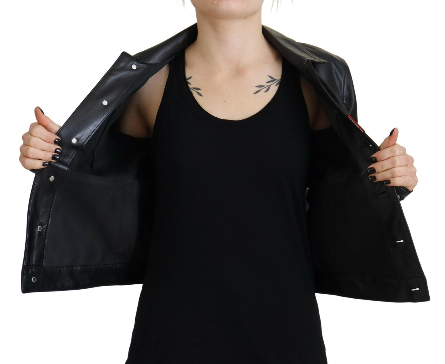 Dsquared² Black Leather Collared Long Sleeves Jacket