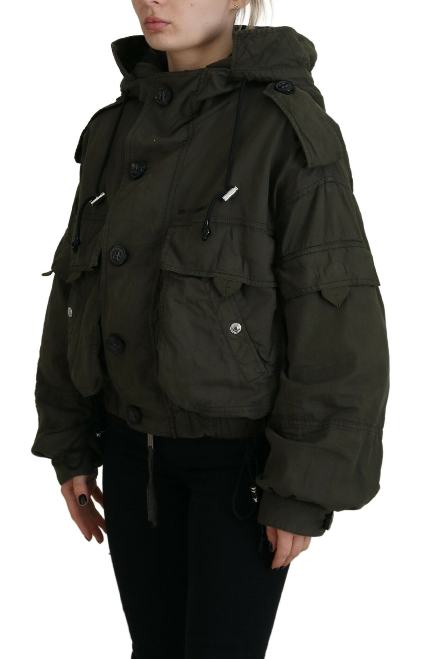 Dsquared² Green Cotton Hooded Cargo Button Jacket