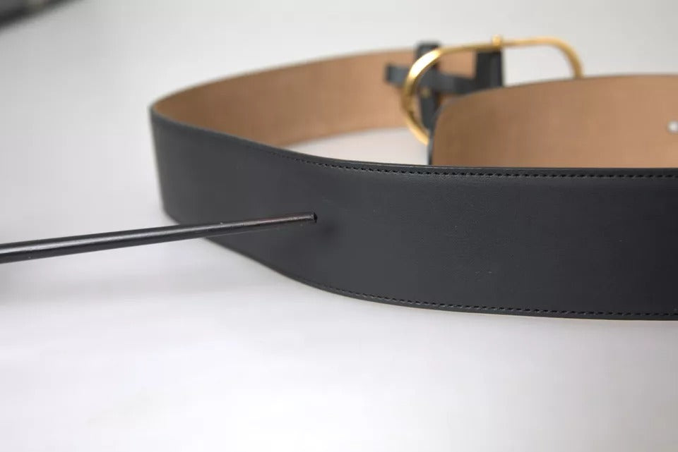 Dolce & Gabbana Black Leather Gold Oval Metal Buckle Belt