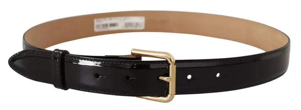 Dolce & Gabbana Black Leather Gold Metal Logo Engraved Buckle Belt