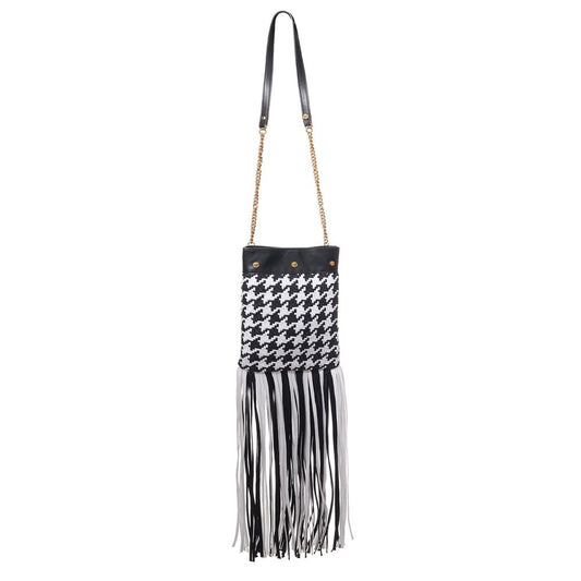 Versace Elegant Black and White Leather Handbag