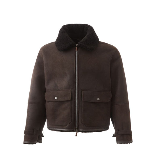 Lardini Elegant Brown Montone Leather Jacket