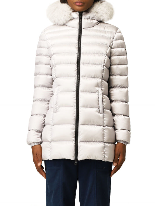 Refrigiwear Chic White Padded Down Jacket with Fur Hood
