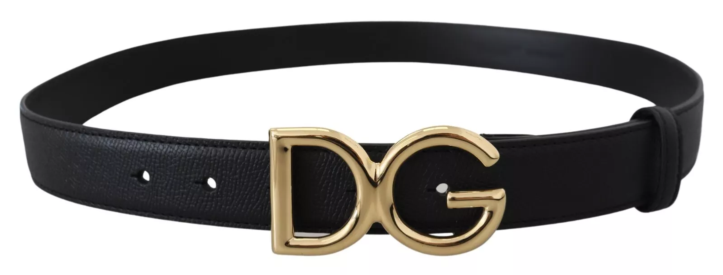 Dolce & Gabbana Black Leather GOLD DG Logo Buckle Womens