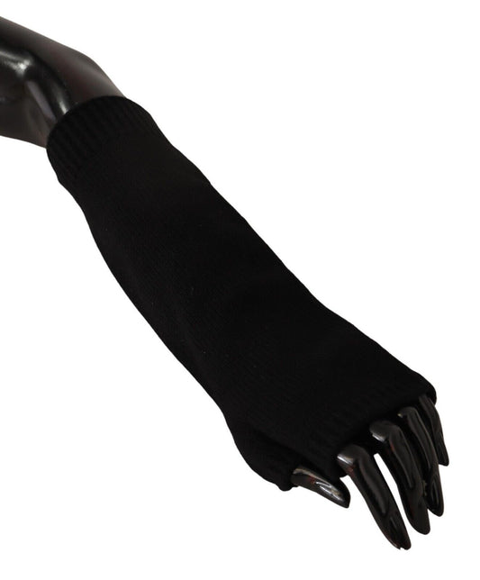 Dolce &amp; Gabbana Black Knitted Fingerless Elbow Length Gloves