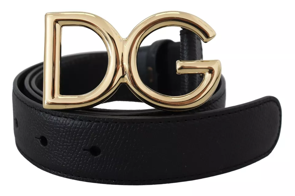 Dolce & Gabbana Black Leather GOLD DG Logo Buckle Womens