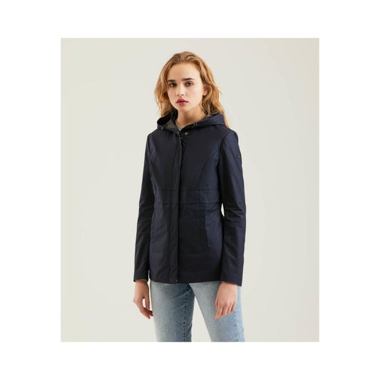 Refrigiwear Chic Blue Polyester Jacket with Zip and Button Detail