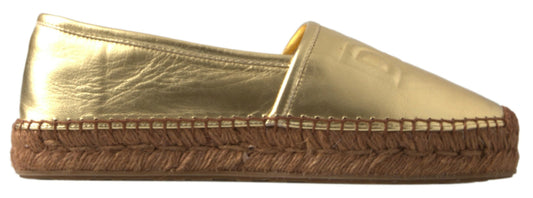 Dolce &amp; Gabbana Gold Leather D&amp;G Loafers Flats Espadrille Shoes