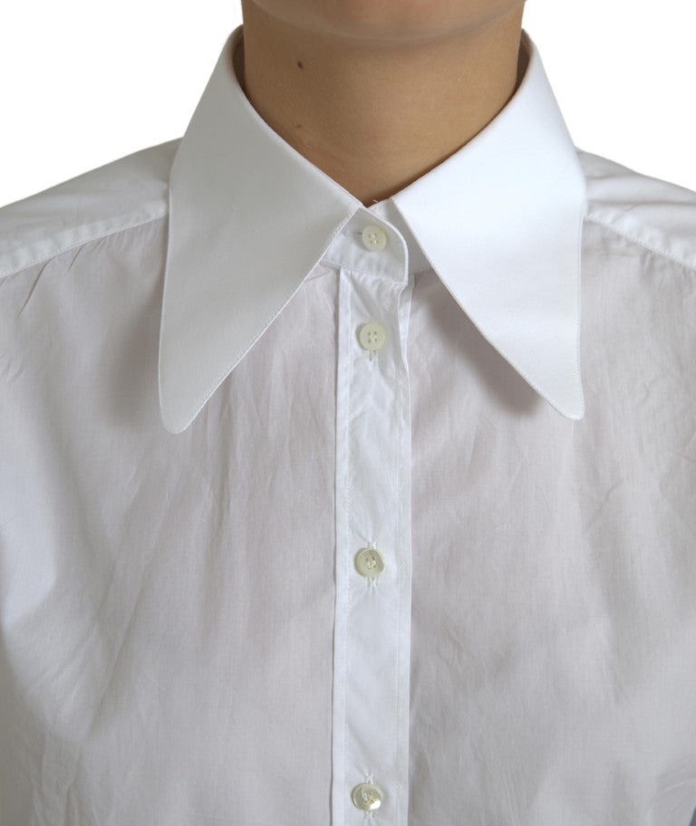 Dolce &amp; Gabbana White Cotton Collared Long Sleeves Shirt Top