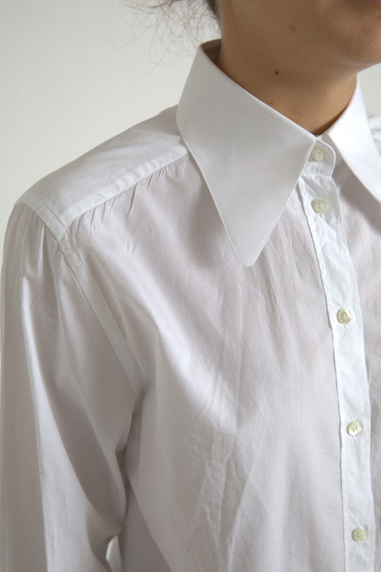 Dolce &amp; Gabbana White Cotton Collared Long Sleeves Shirt Top