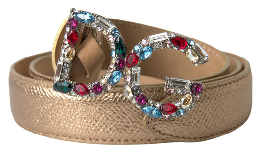 Dolce &amp; Gabbana Kristallverzierter goldener Ledergürtel