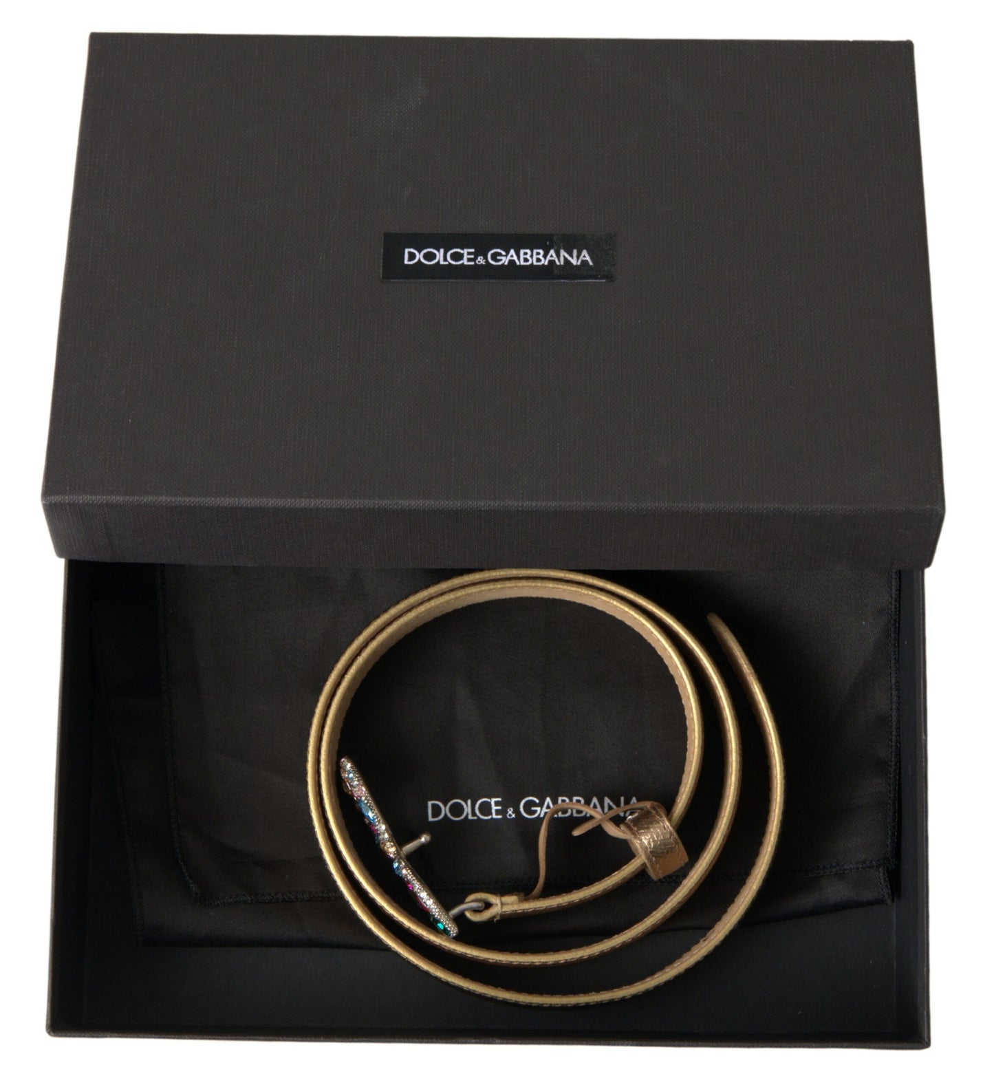 Dolce &amp; Gabbana Kristallverzierter goldener Ledergürtel