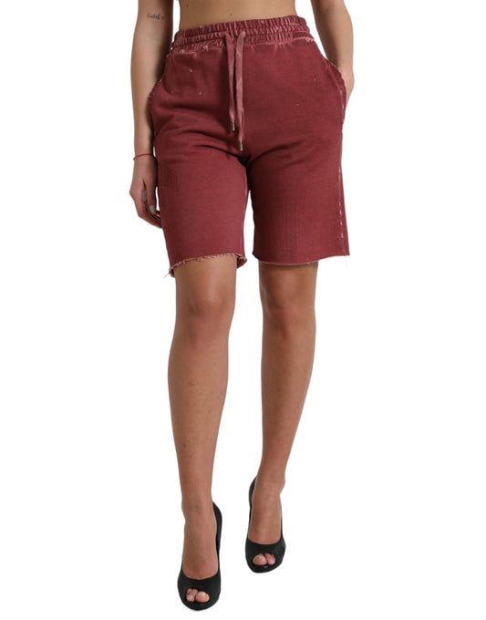 Dolce &amp; Gabbana Maroon Cotton High Waist Sweatshorts Shorts