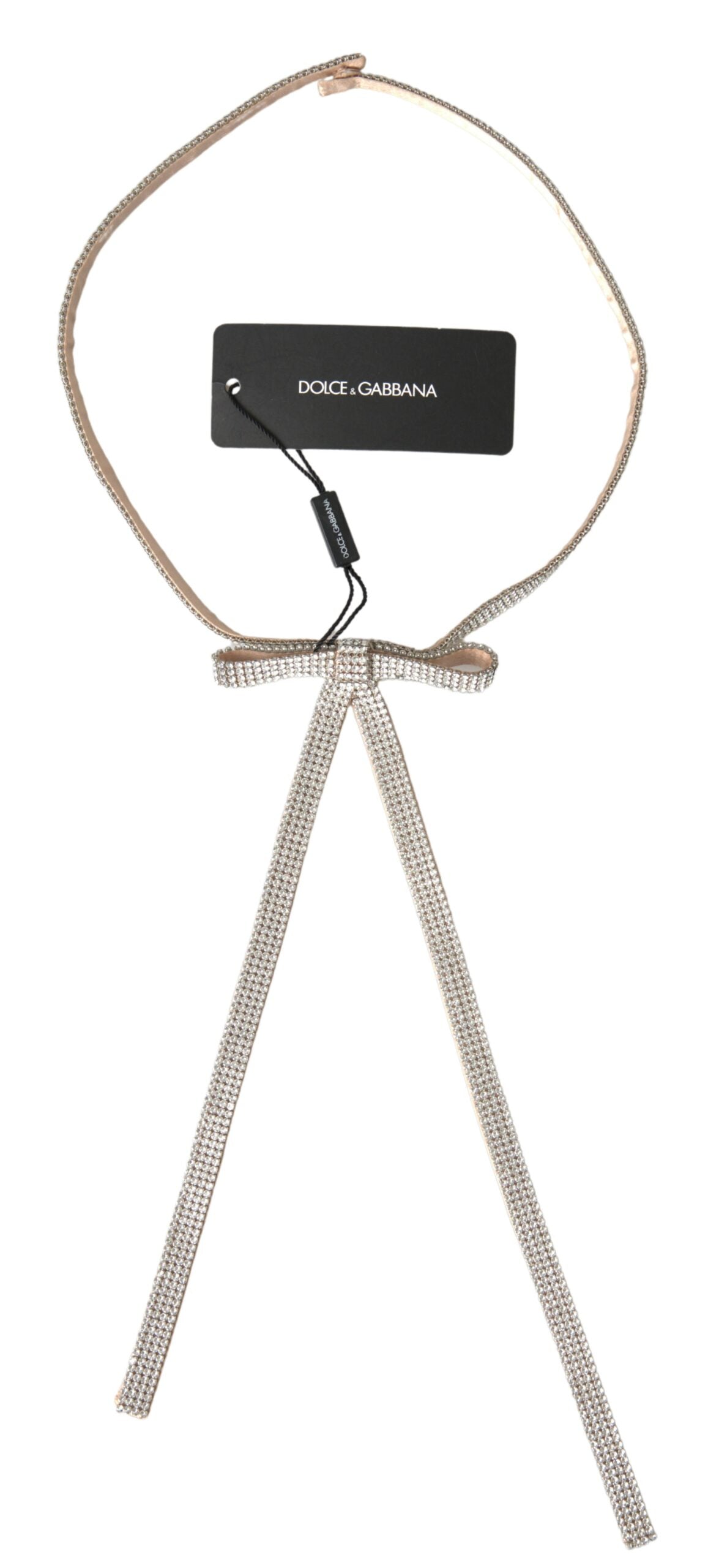 Dolce &amp; Gabbana Beige Silk Clear Crystal Bow Waist Belt