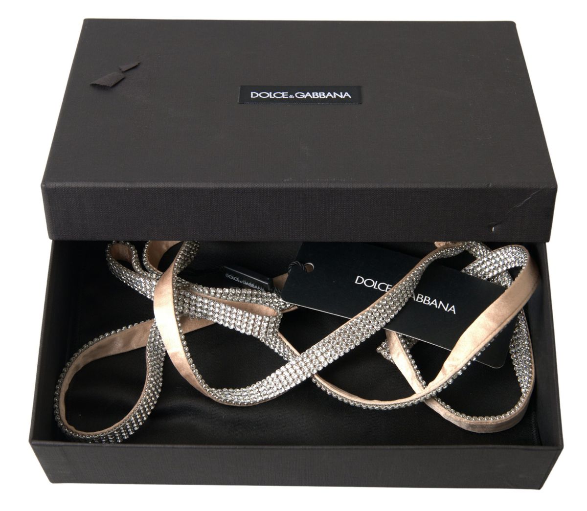 Dolce &amp; Gabbana Beige Silk Clear Crystal Bow Waist Belt