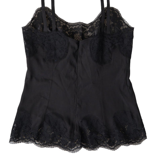 Dolce &amp; Gabbana Black Lace Silk Sleepwear Camisole Underwear
