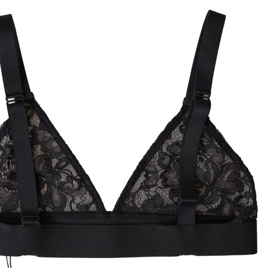 Dolce &amp; Gabbana Black Floral Lace Nylon Stretch Bra Underwear