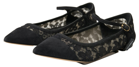 Dolce &amp; Gabbana Black Lace Loafers Ballerina Flats Shoes