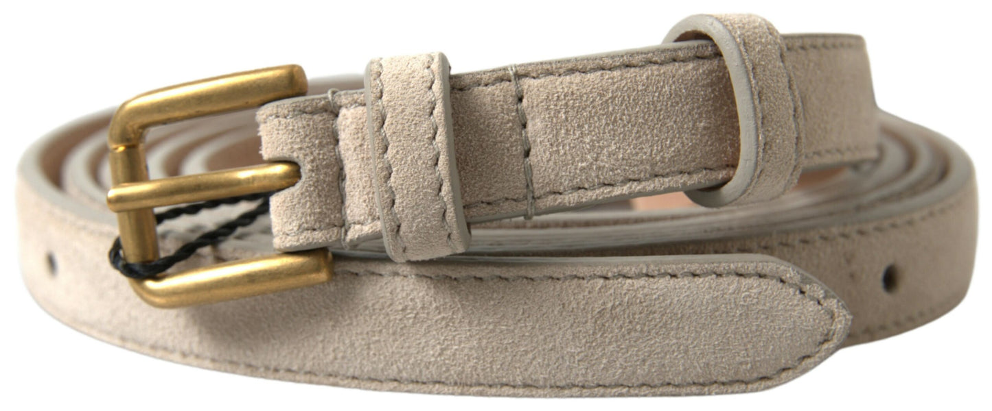 Dolce &amp; Gabbana Beige Goatskin Leather Metal Buckle Belt