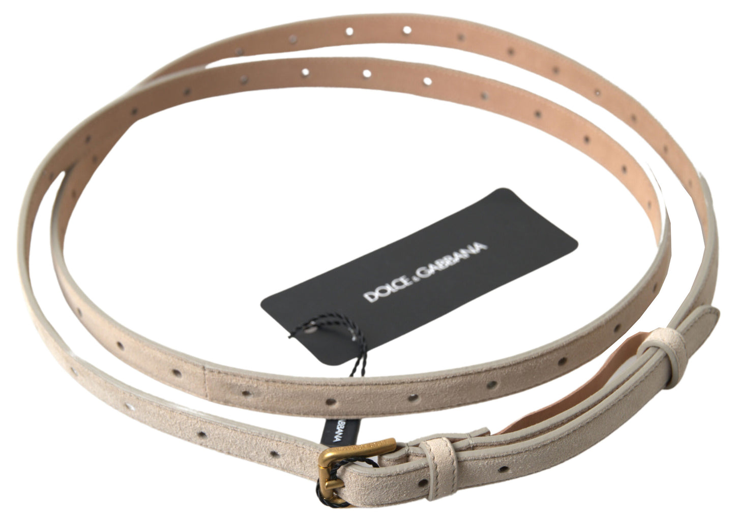 Dolce &amp; Gabbana Beige Goatskin Leather Metal Buckle Belt