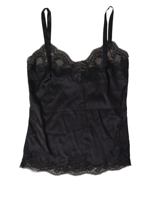 Dolce &amp; Gabbana Black Lace Silk Sleepwear Camisole Top Underwear