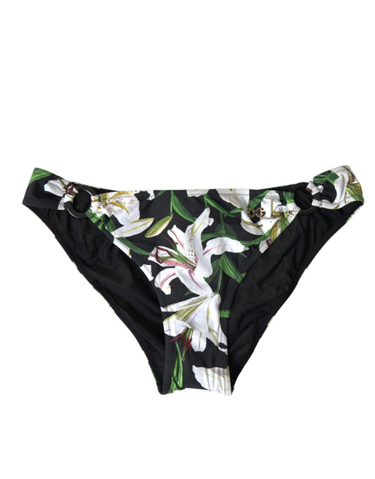 Dolce &amp; Gabbana Black Lily Print Swimwear Bottom Beachwear Bikini