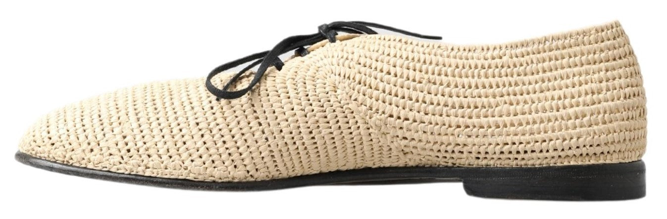 Dolce &amp; Gabbana Beige Woven Lace Up Casual Derby Shoes