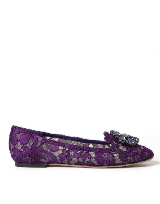 Dolce &amp; Gabbana Purple Vally Taormina Lace Crystals Flats Shoes