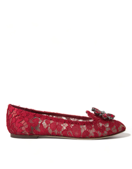 Dolce &amp; Gabbana Red Vally Taormina Lace Crystals Flats Shoes