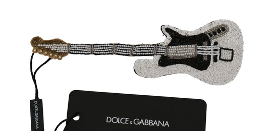 Dolce &amp; Gabbana Gold Brass Beaded Guitar Pin Accessory Brooch