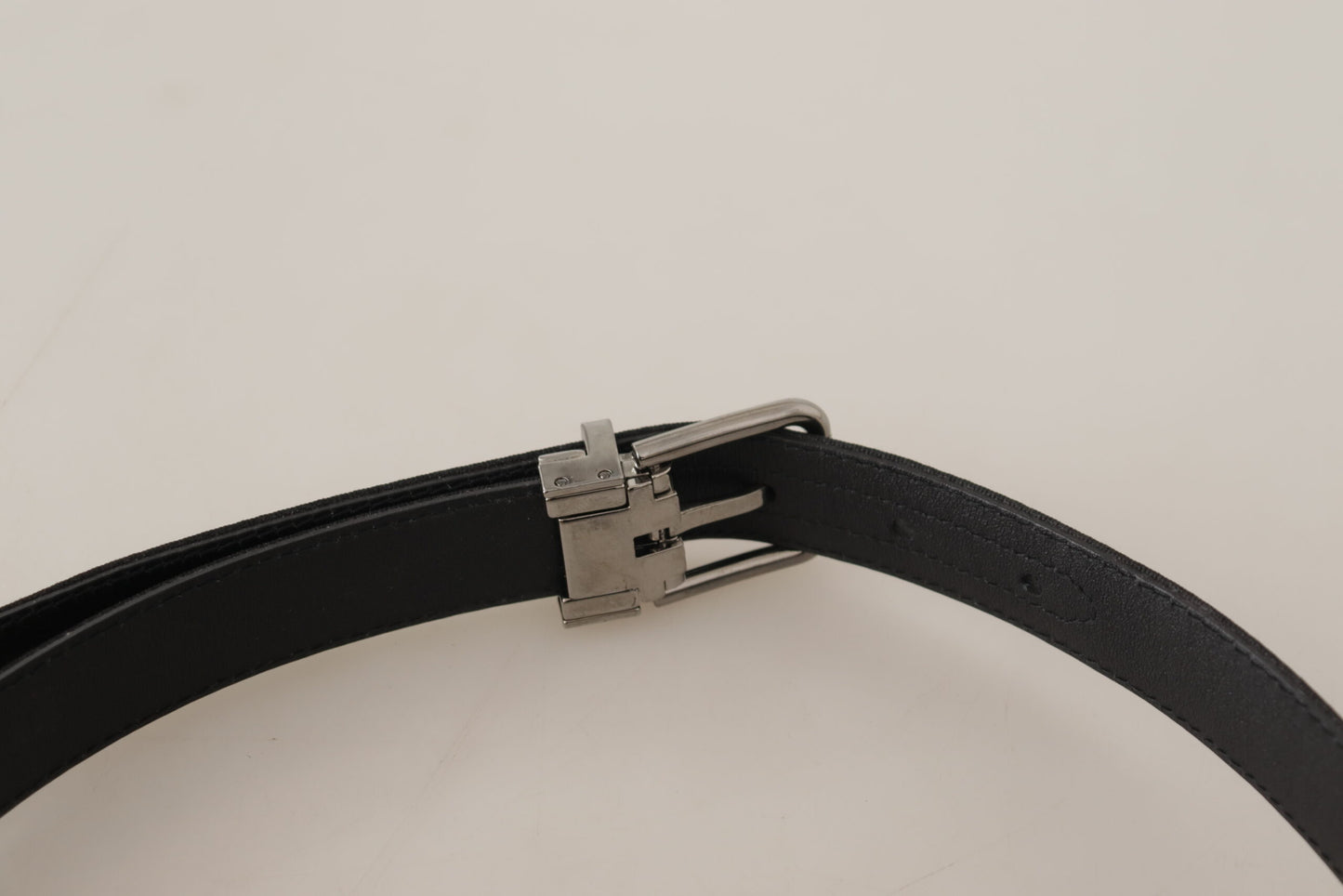 Dolce &amp; Gabbana Black Canvas Leather Silver Tone Metal Buckle Belt