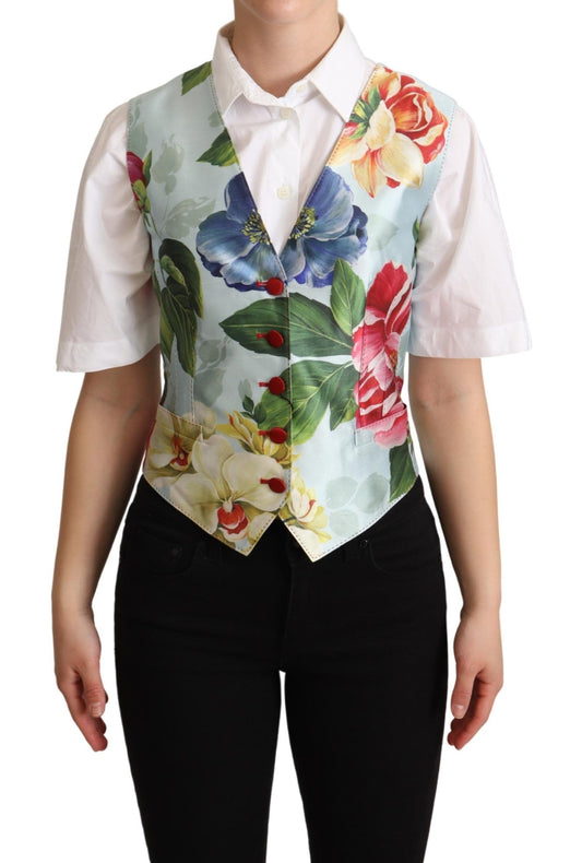 Dolce &amp; Gabbana Mint Green Floral Silk Waistcoat Vest