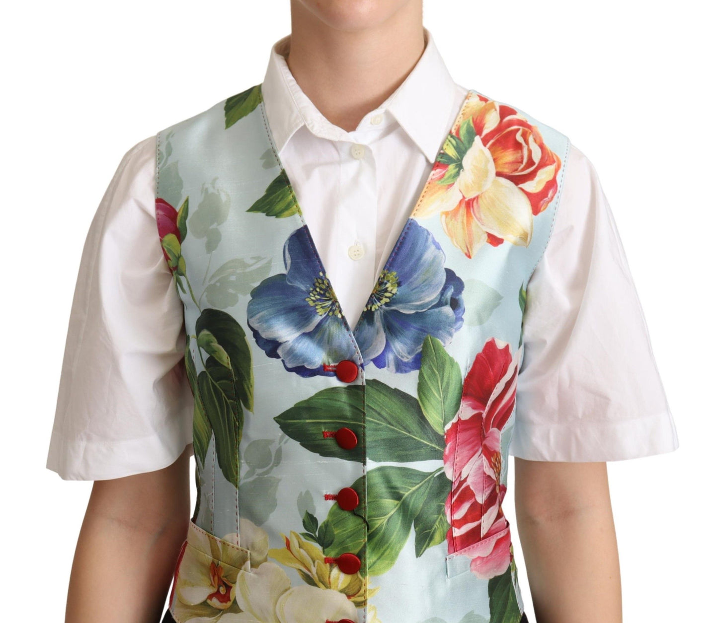 Dolce &amp; Gabbana Mint Green Floral Silk Waistcoat Vest