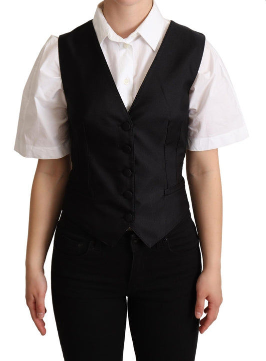 Dolce &amp; Gabbana Black Silk Sleeveless Waistcoat Vest