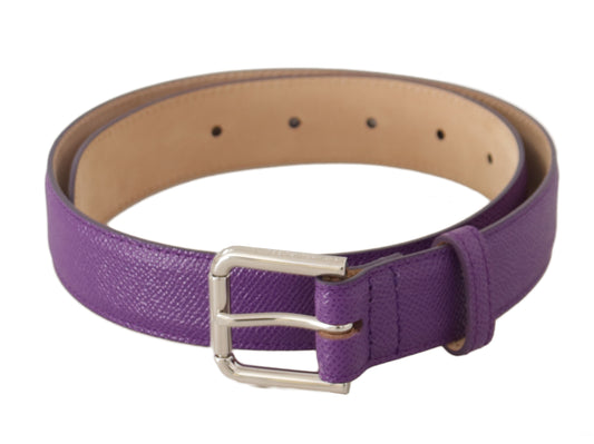 Dolce &amp; Gabbana Purple Calfskin Leather Logo Engraved Buckle Belt