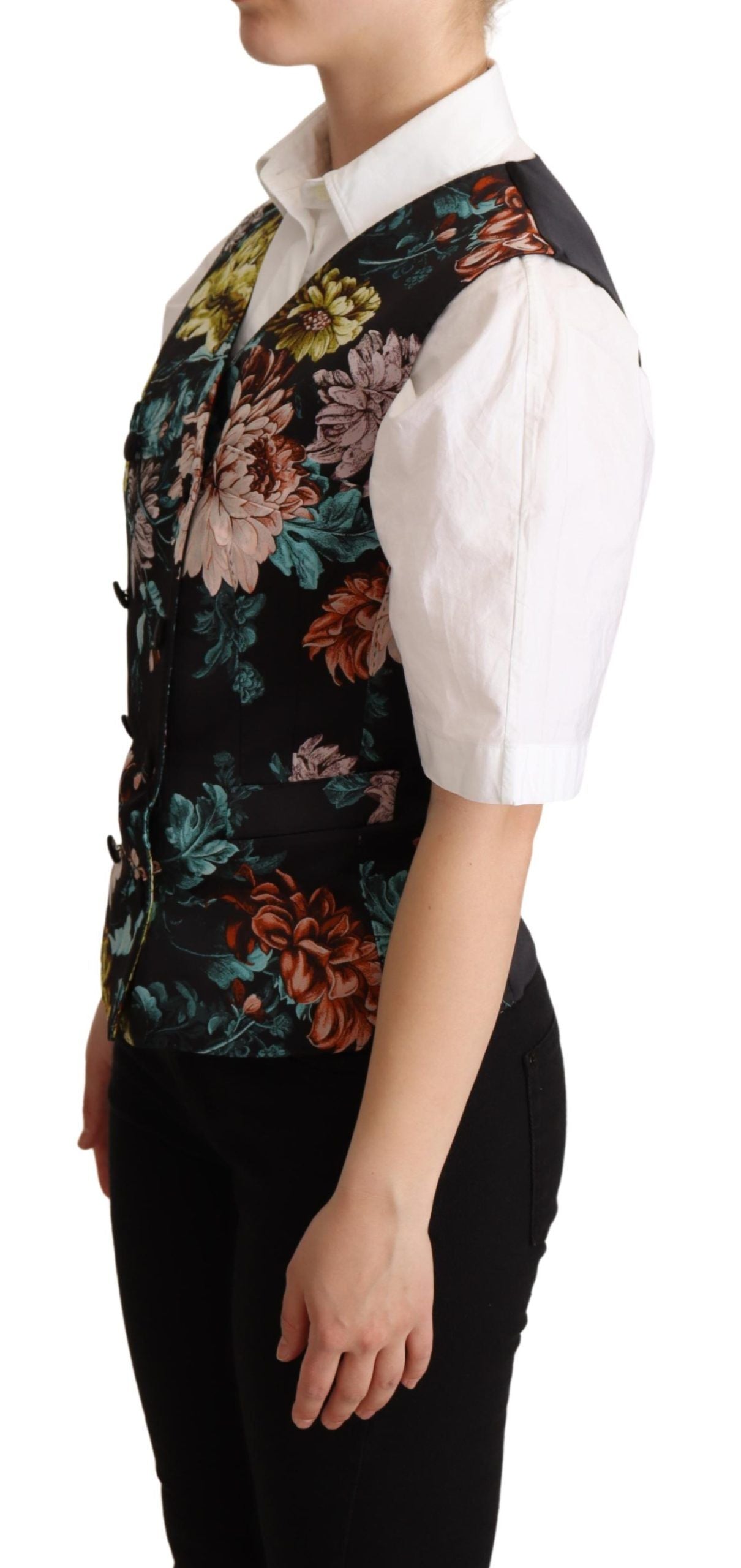 Dolce &amp; Gabbana Black Jacquard Floral Waistcoat Vest