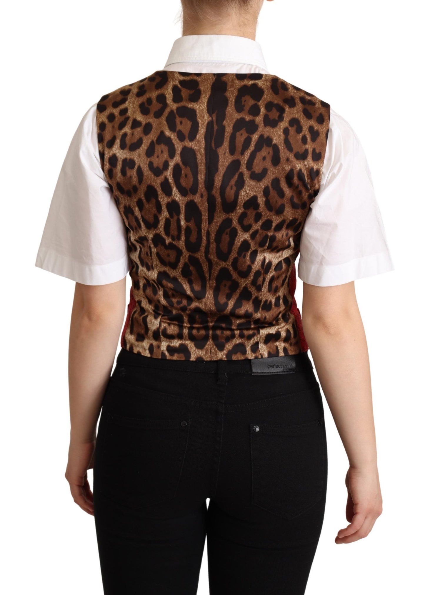 Dolce &amp; Gabbana Red Brocade Leopard Print Waistcoat Vest