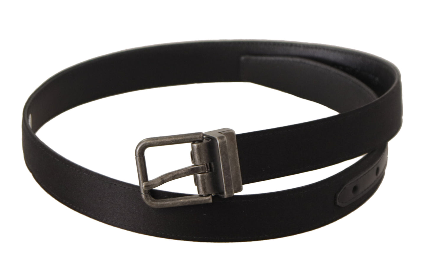 Dolce &amp; Gabbana Black Calfskin Leather Vintage Metal Buckle Belt