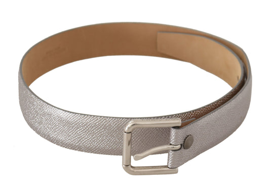 Dolce &amp; Gabbana Metallic Silver Leather Metal Waist Buckle Belt